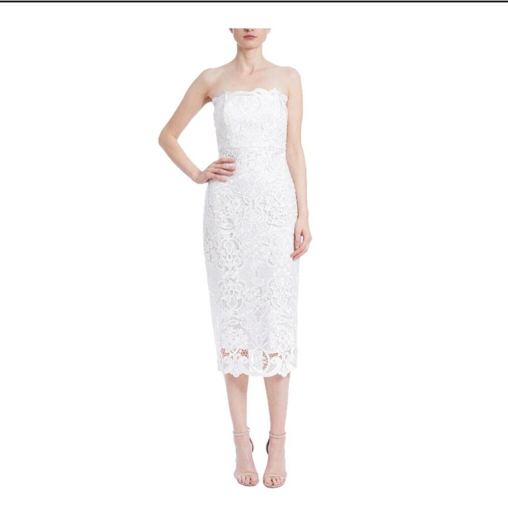 Badgley Mischka - Strapless Guipure Lace Midi Dress - Size 0, New With Tags